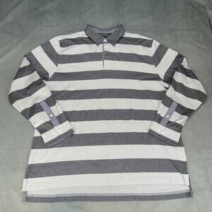 Brooks Brothers Original Fit Mens Wide Striped Long Sleeve Gray Polo Sz XL